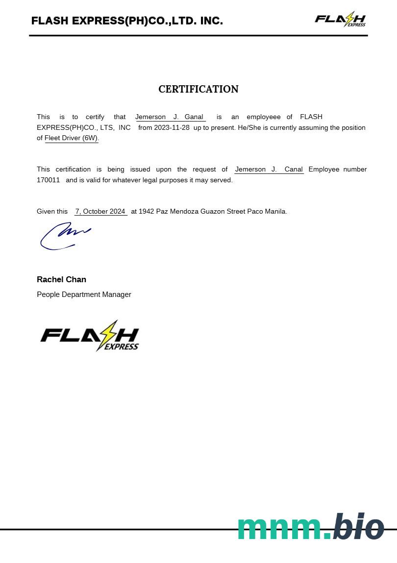 Flash Express Co. szablon payslip w formatach Word i PDF